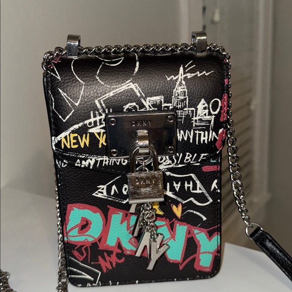 DKNY Elissa Graffiti Logo Pebble Charm Crossbody Bag - Picture 2 of 8
